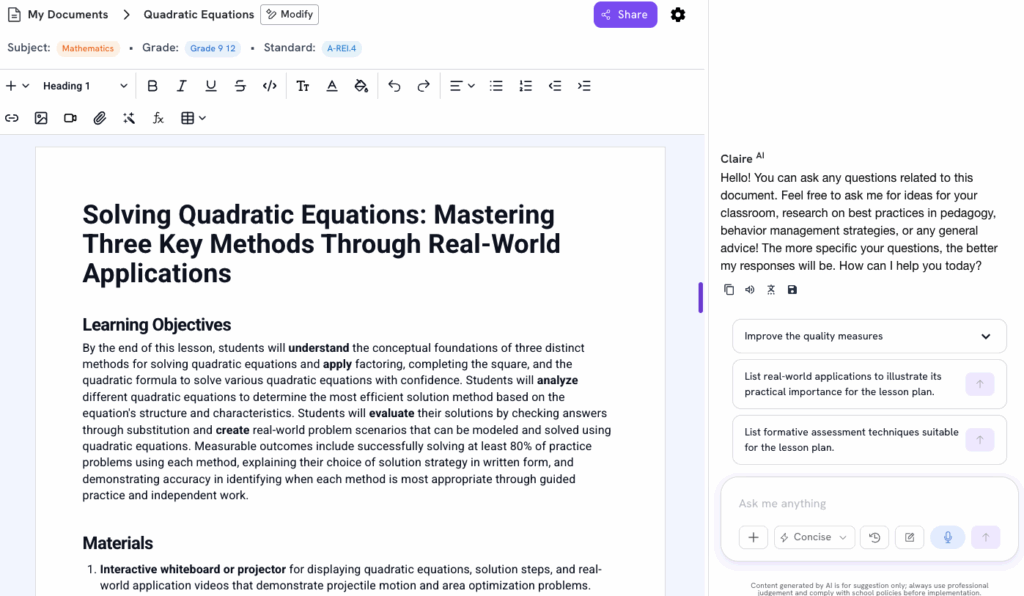 lesson plan generator output